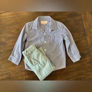 Toddler boy button down shirt and pant set.
